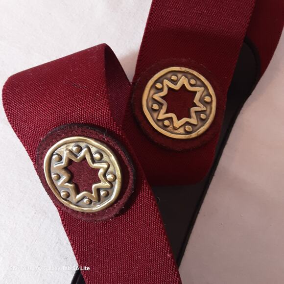 Vintage Audrey Jones Womens Suede Ends Elastic Belt 2X Waist BrassTone Conchos - Picture 7 of 10